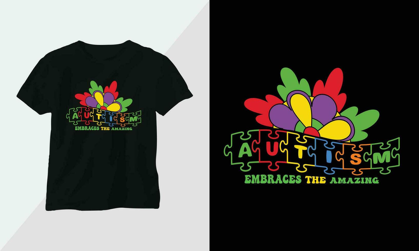 Autismus T-Shirt Design Konzept. alle Designs sind bunt und erstellt mit Band, Rätsel, Liebe, usw vektor