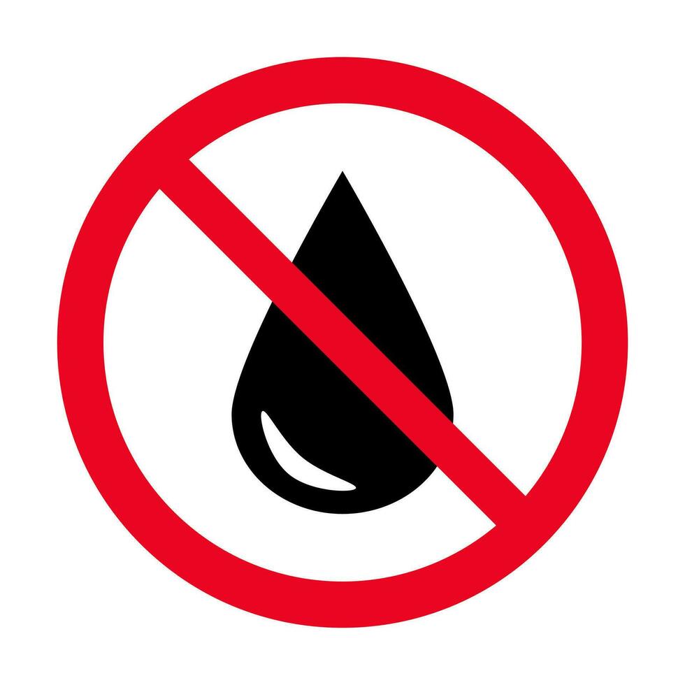 Nej vattentät varning tecken, vatten släppa förbjuden vektor ikon symbol. förbjuden tecken isolerat på vit bakgrund.illustration