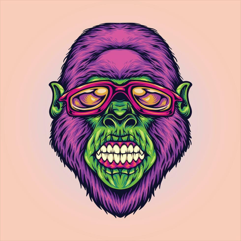 macho gorilla arg huvud sportslig solglasögon vektor illustrationer för din arbete logotyp, handelsvaror t-shirt, klistermärken och märka mönster, affisch, hälsning kort reklam företag företag