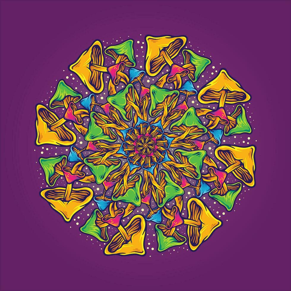 aufwendig Pilz Mandala mit heilig Geometrie Vektor Abbildungen zum Ihre Arbeit Logo, Fan-Shop T-Shirt, Aufkleber und Etikette Entwürfe, Poster, Gruß Karten Werbung Geschäft Unternehmen