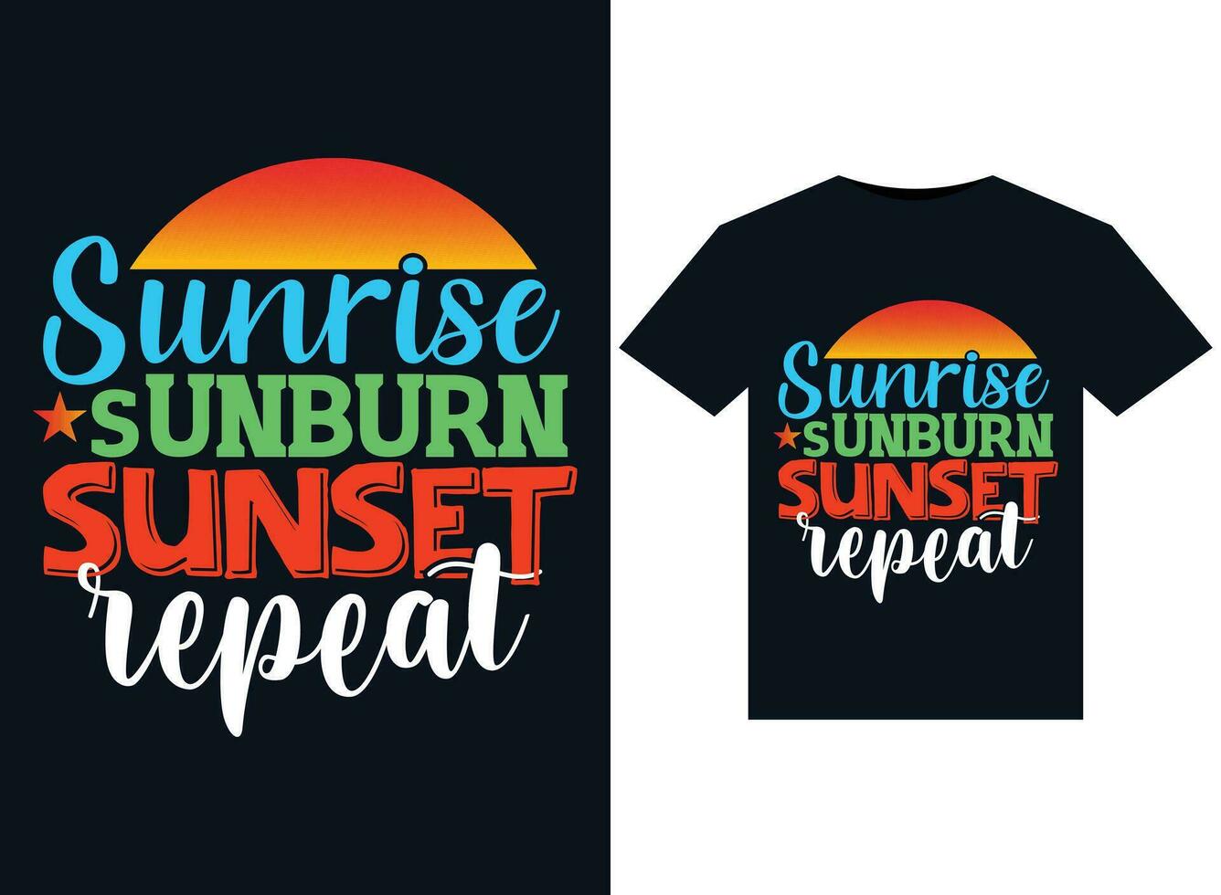 Sonnenaufgang Sonnenbrand Sonnenuntergang wiederholen Abbildungen zum druckfertig T-Shirts Design vektor