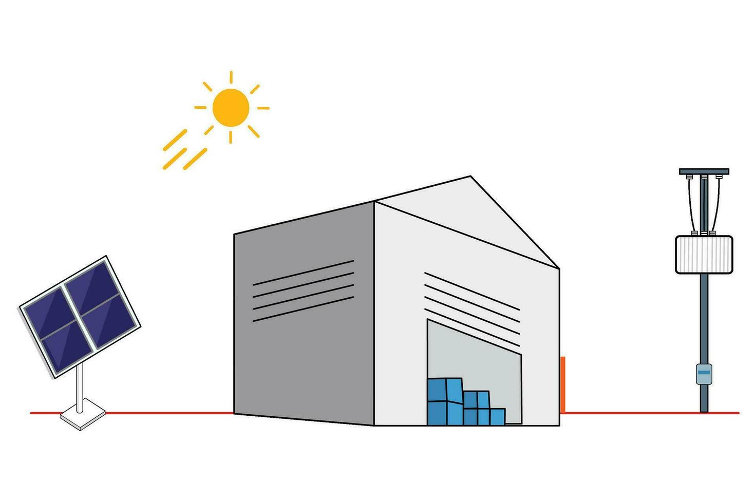 på rutnät sol- cell enkel diagram systemet hus begrepp inverterare paneler komponent infographic isolerat vektor