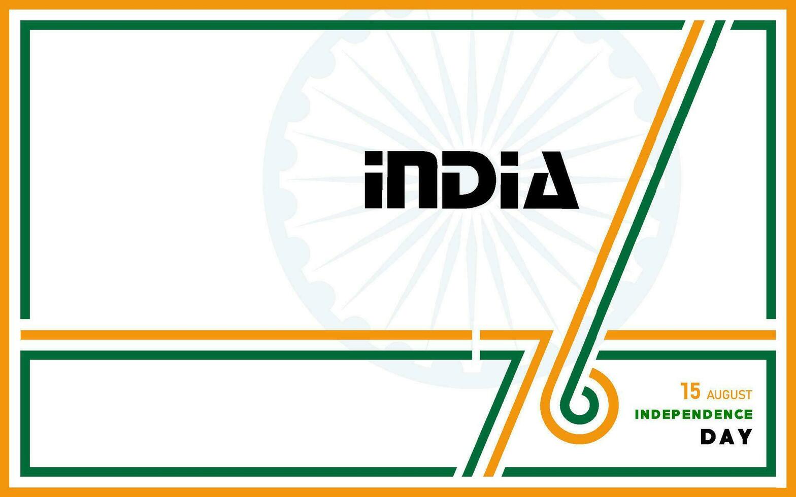 sechsundsiebzig 76 jahre indien unabhängigkeitstag, 15. august text in safranfarbenen zeichen mit indischen elementen auf farbigem hintergrund vektor