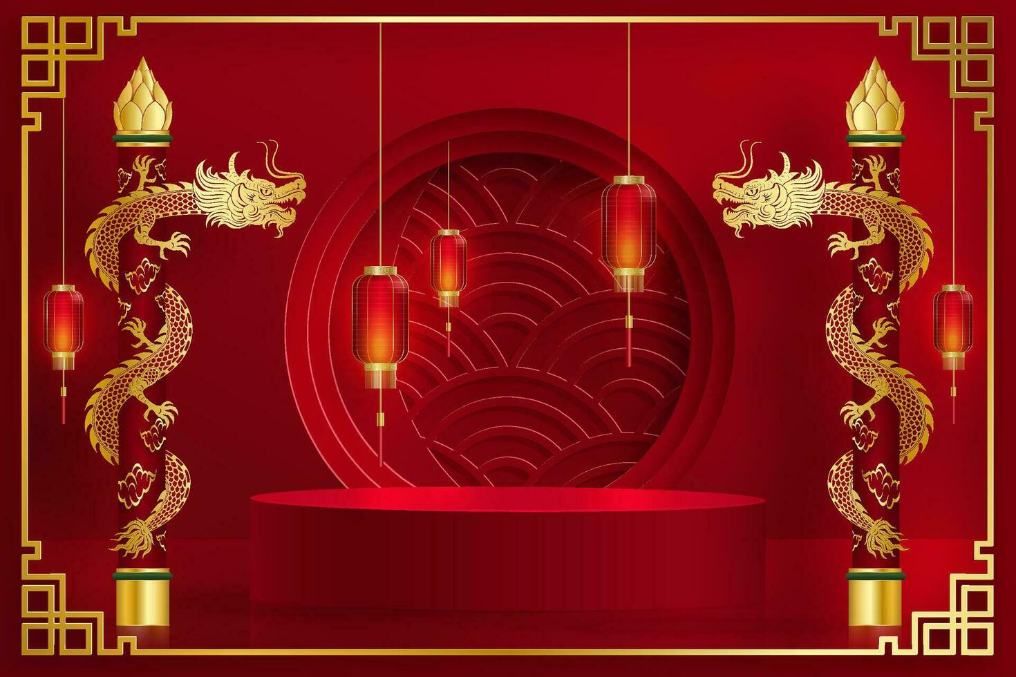 3d podium rund scen kinesisk stil, för kinesiskt nyår och festivaler eller midhöstfestivalen vektor