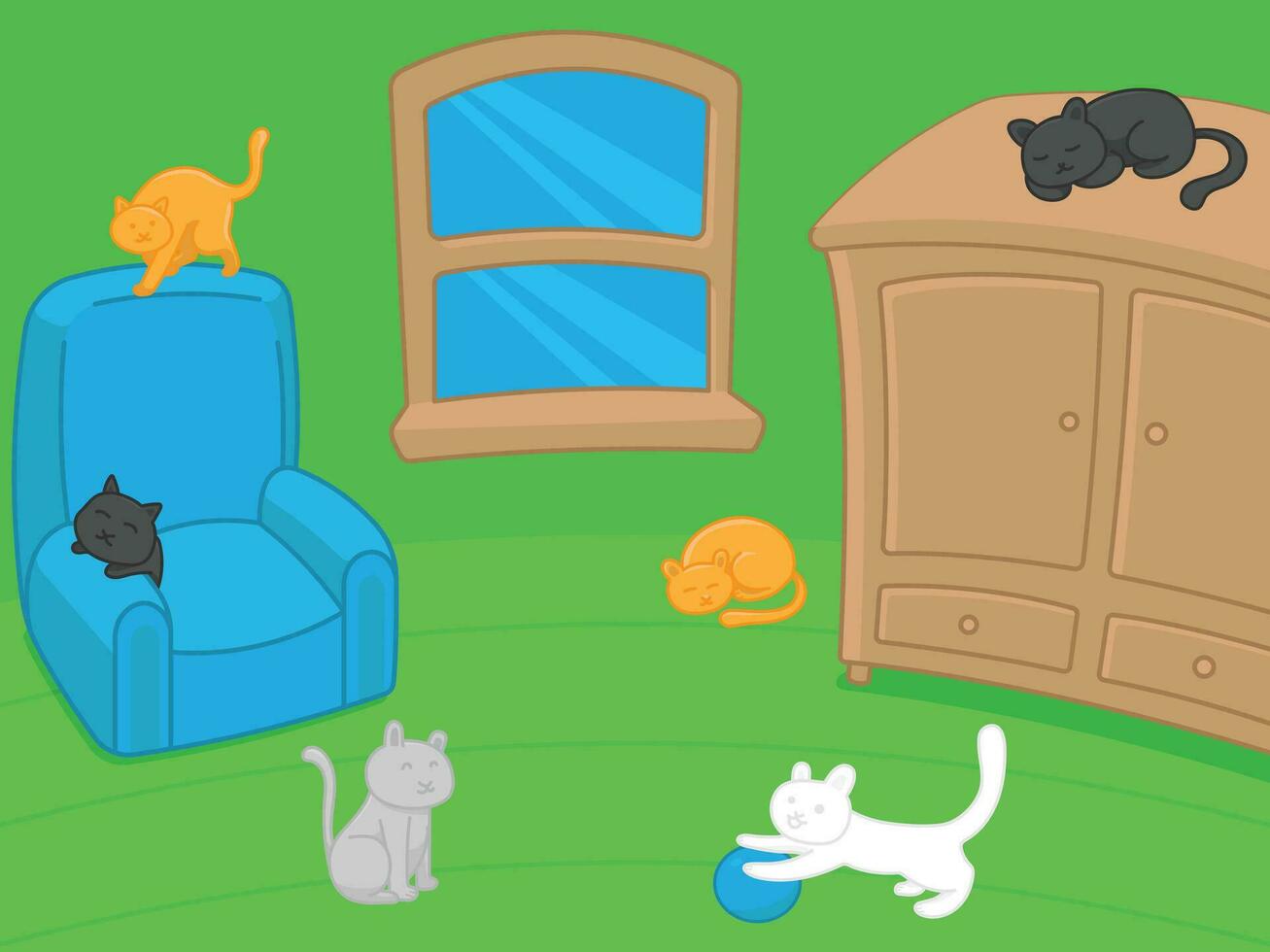 illustration av en rum fylld med söt katter vektor
