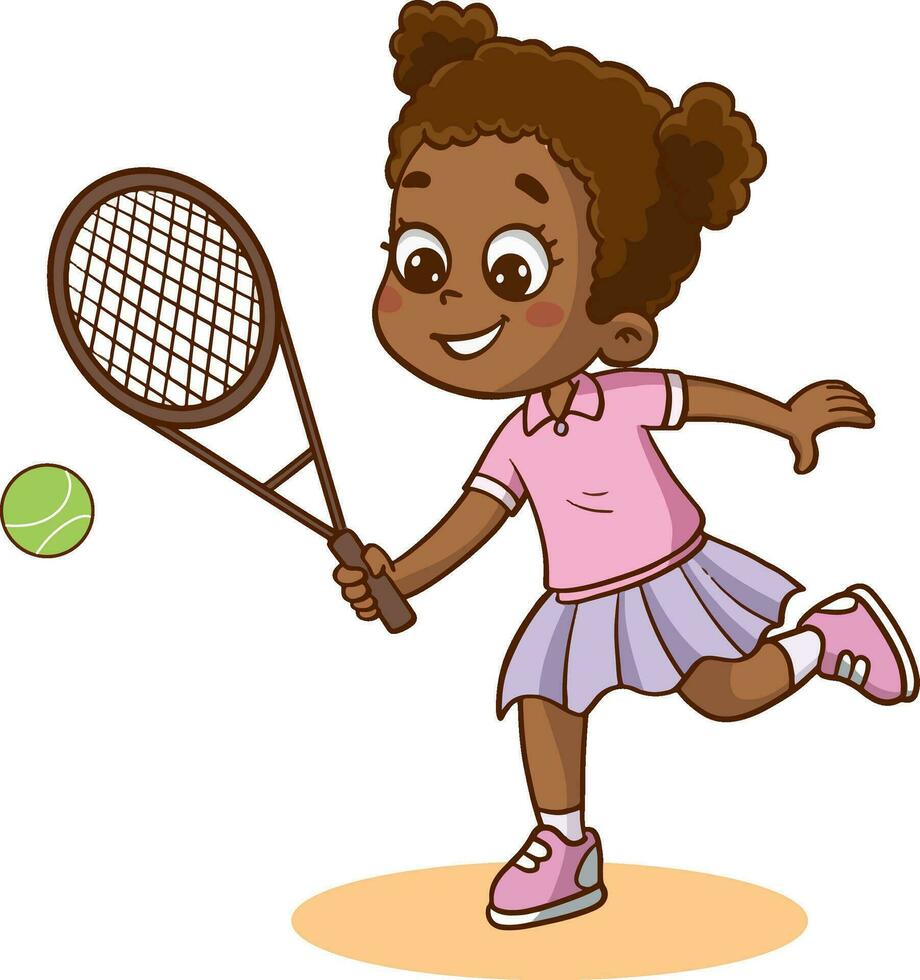 süß Mädchen spielen Tennis Vektor Illustration