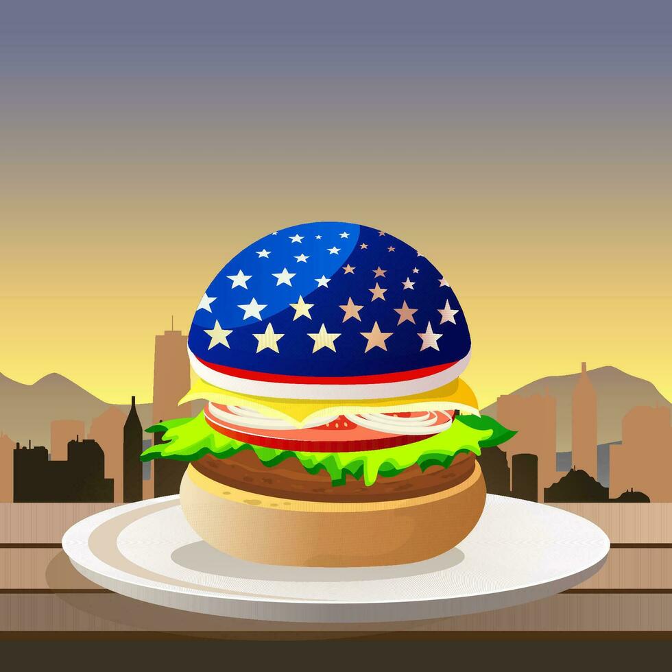 amerikanisch Burger mit das Stadt von Neu York wie ein Hintergrund vektor