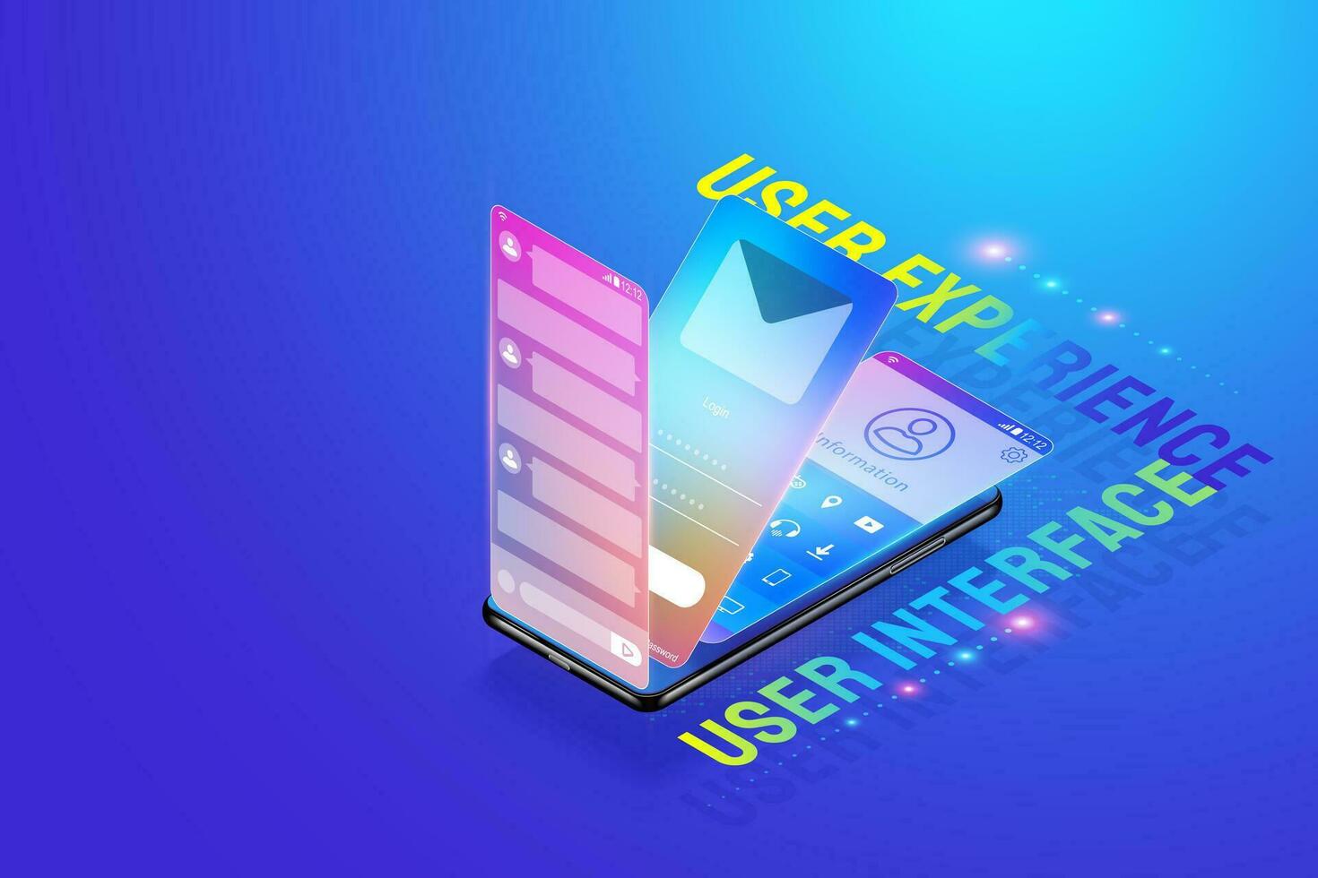 3d isometrisk mobil app ui ux design illustration, skapande och design användare gränssnitt, användare erfarenhet och Ansökan utveckling begrepp vektor. vektor