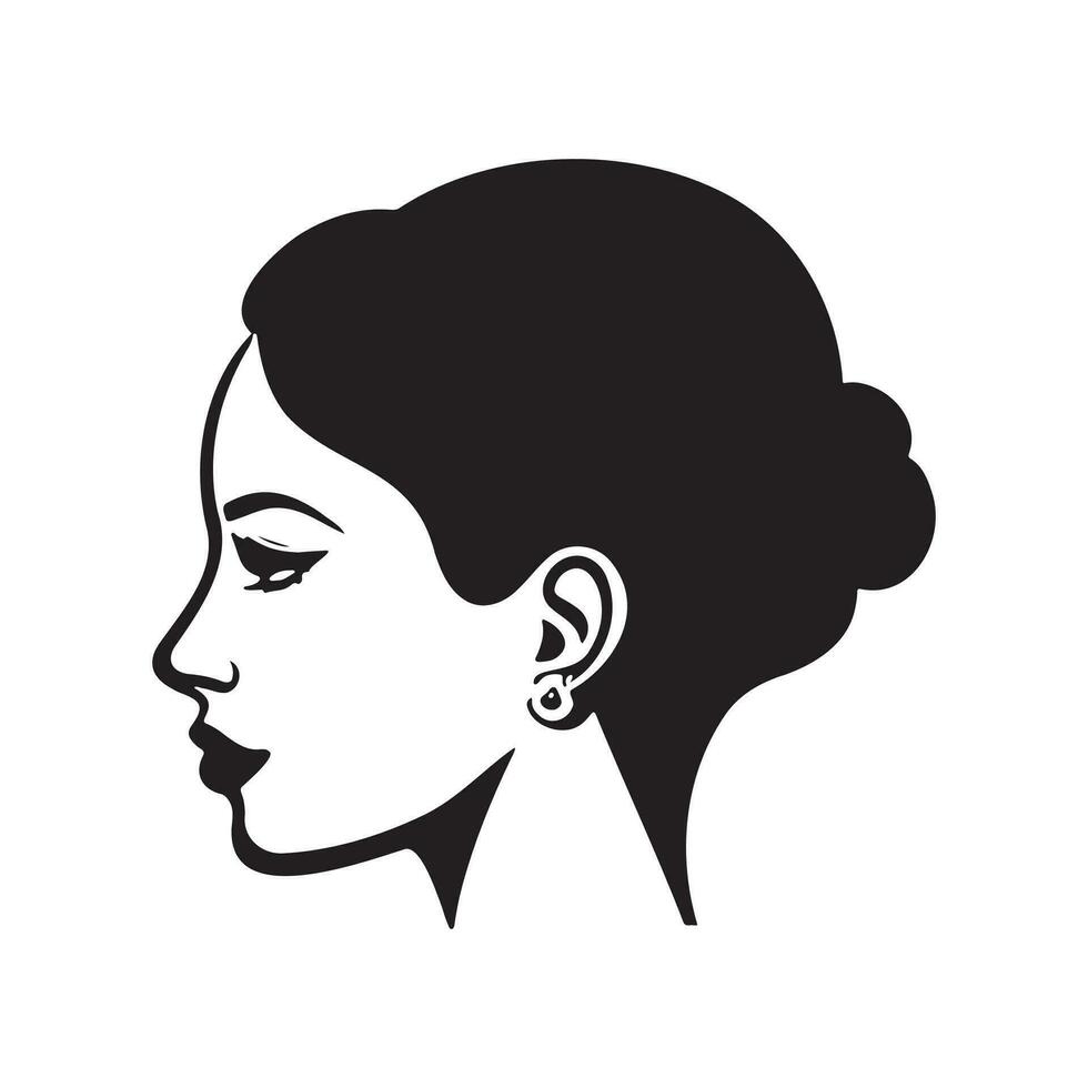 kvinna huvud silhoutte, ansikte och hår mode ikon vektor