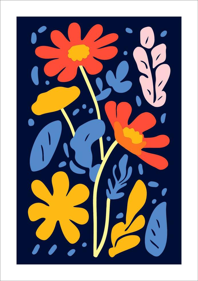 färgrik blommor på en blå bakgrund. hand dragen vektor illustration.