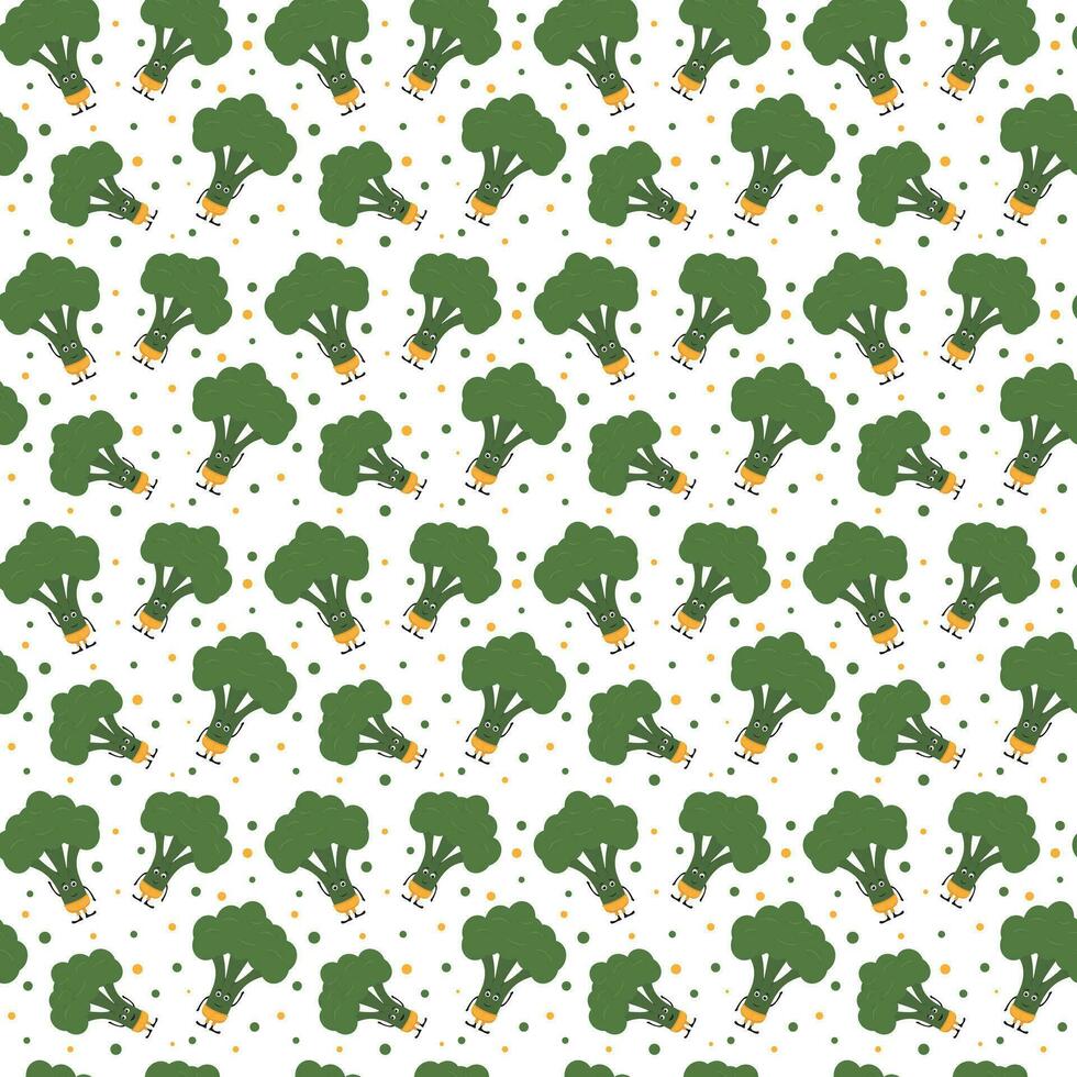 Kinder süß Gemüse Muster. nahtlos Muster von Brokkoli Gemüse im eben Stil auf ein Weiß Hintergrund vektor