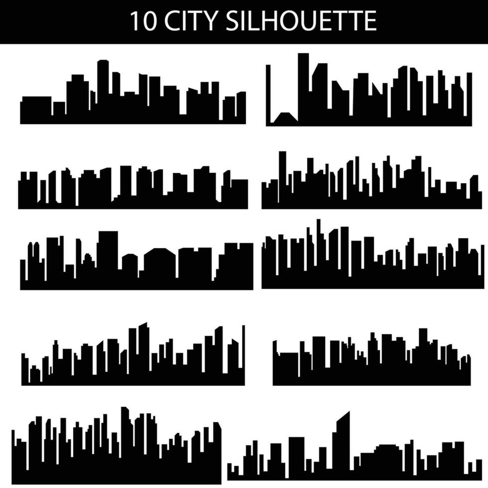 Illustration Vektor von 10 Stadt Silhouette. modern Stadt Silhouette