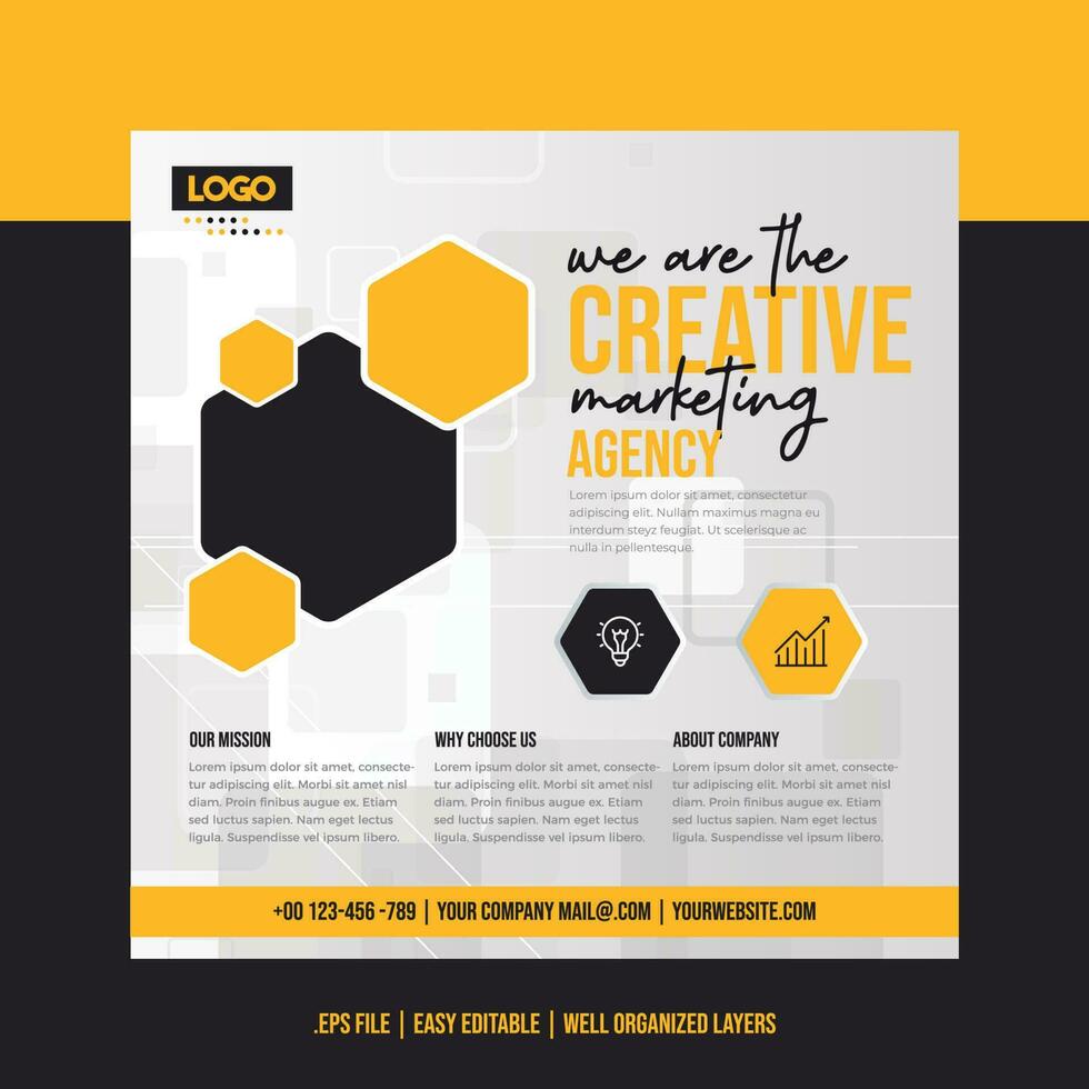 kreativ marknadsföring byrå mallar med svart och gul Färg, använda sig av i social media posta, broschyr, flygblad, etc vektor