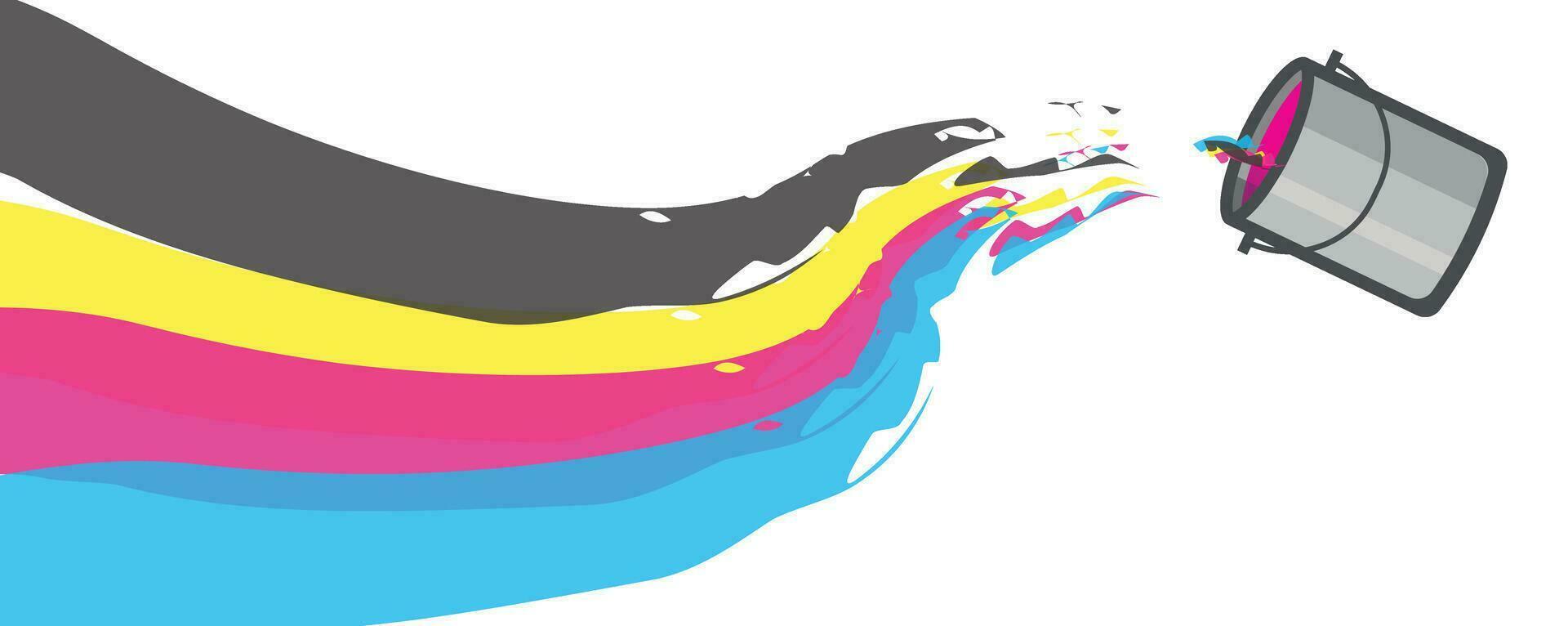 cmyk Färg vektor illustration av en hink av måla på en bakgrund av färgad vågor