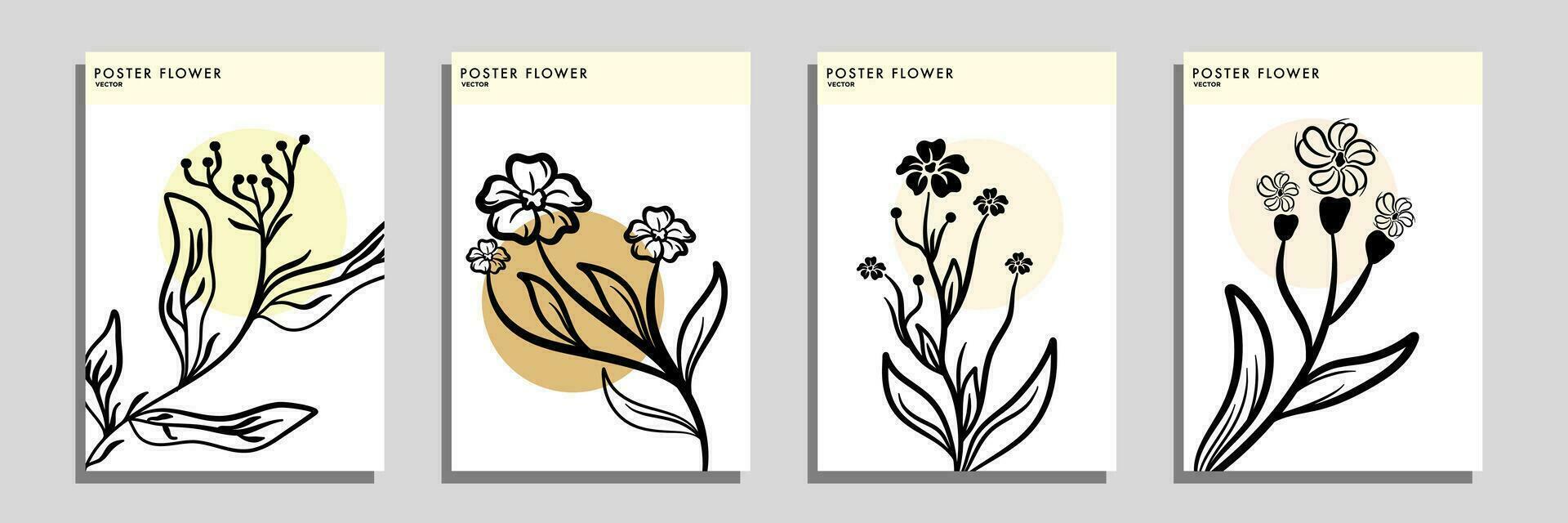 botanisch Poster einstellen Blumen und Geäst. modern Stil, Pastell- Farben vektor