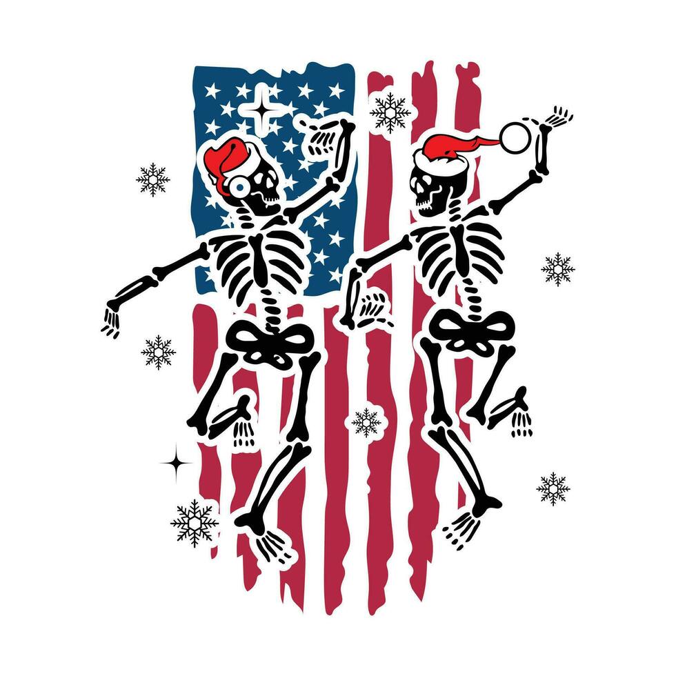 amerikanisch Flagge Weihnachten Tanzen Skelett, fröhlich Weihnachten vektor