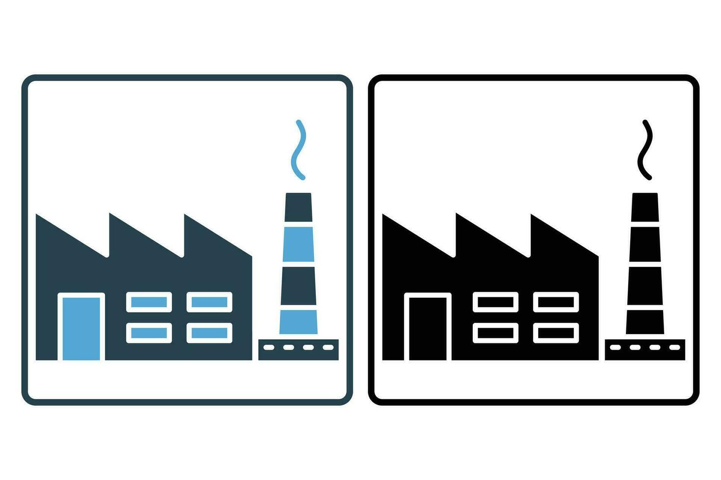 Fabrik Produktion Symbol. Symbol verbunden zu Gebäude, schwer und Leistung Industrie. solide Symbol Stil. einfach Vektor Design editierbar