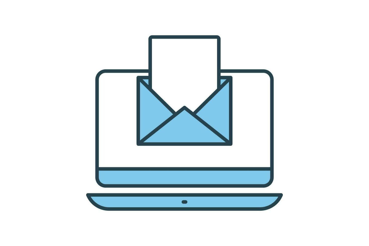 e-post marknadsföring ikon. dator bärbar dator med öppen brev kuvert. ikon relaterad till digital marknadsföring. platt linje ikon stil design. enkel vektor design redigerbar