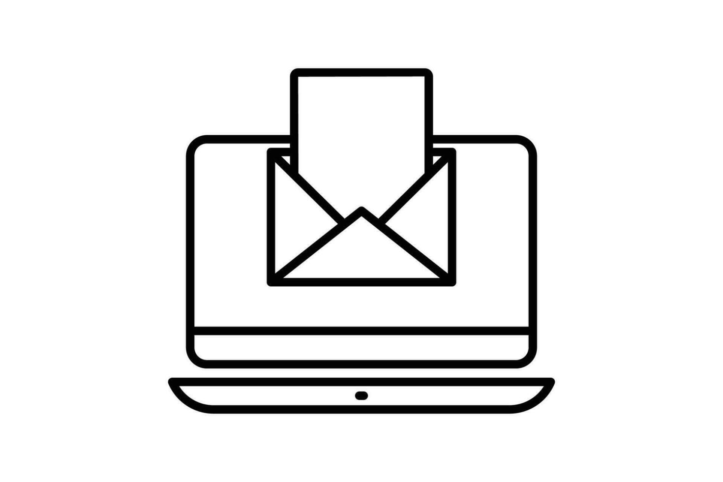 Email Marketing Symbol. Computer Laptop mit öffnen Brief Umschlag. Symbol verbunden zu Digital Marketing. Linie Symbol Stil Design. einfach Vektor Design editierbar