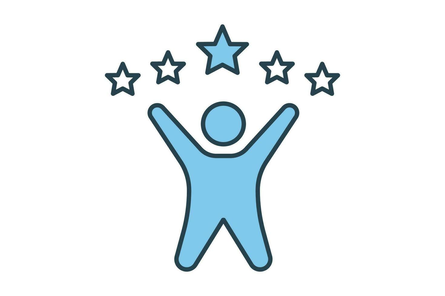 Kunde Befriedigung 5 Star Symbol. Menschen mit Stern. Symbol verbunden zu hoch Grad, Klient empfehlen, Rückmeldung, Digital Marketing. eben Linie Symbol Stil Design. einfach Vektor Design editierbar