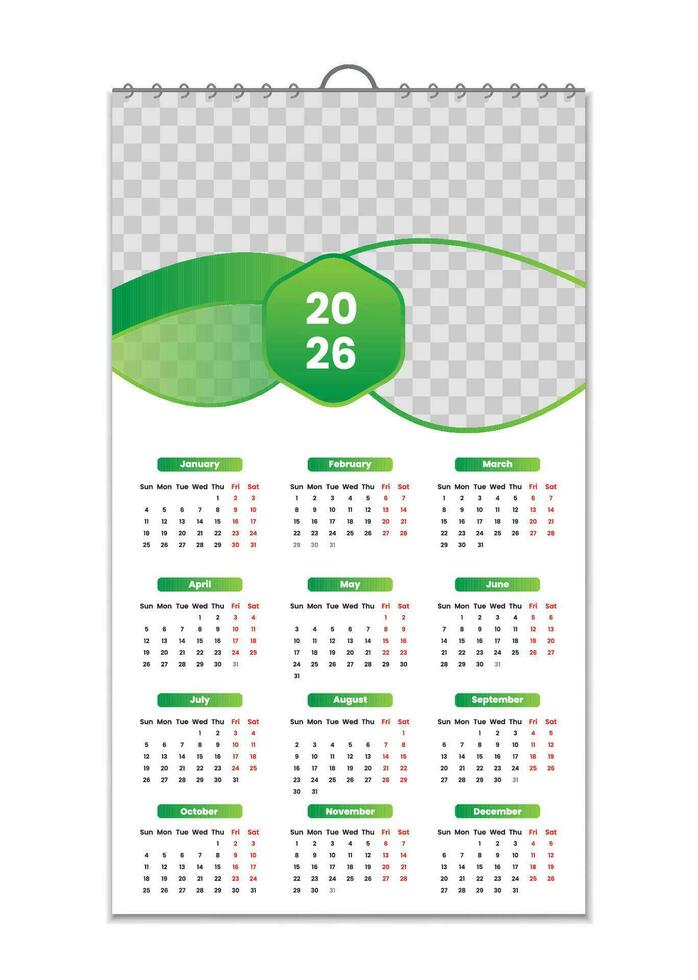 Mauer Kalender 2026, Mauer Kalender Design Vorlage zum 2026, minimalistisch, sauber, und elegant Design Kalender zum 2026, Wand Kalender Vorlage Design vektor