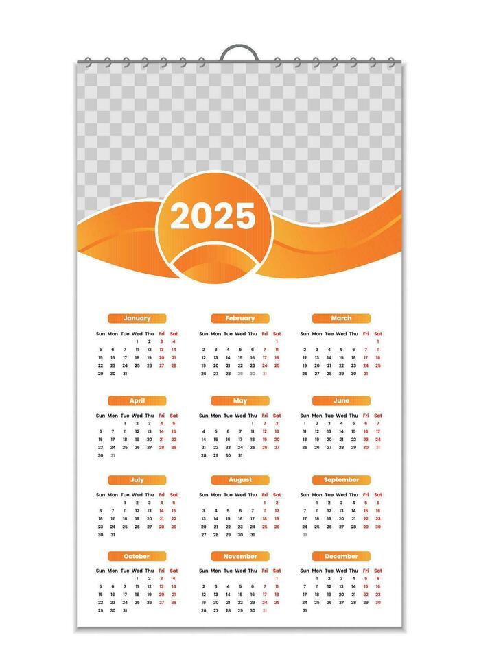 Mauer Kalender 2025, Mauer Kalender Design Vorlage zum 2025, minimalistisch, sauber, und elegant Design Kalender zum 2025, Wand Kalender Vorlage Design vektor