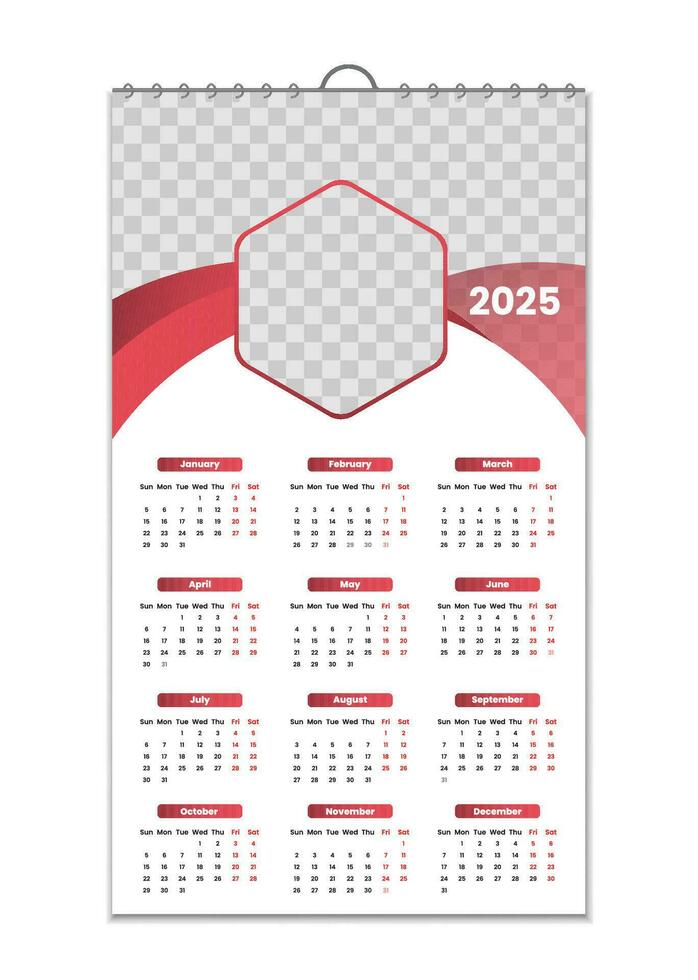 Mauer Kalender 2025, Mauer Kalender Design Vorlage zum 2025, minimalistisch, sauber, und elegant Design Kalender zum 2025, Wand Kalender Vorlage Design vektor