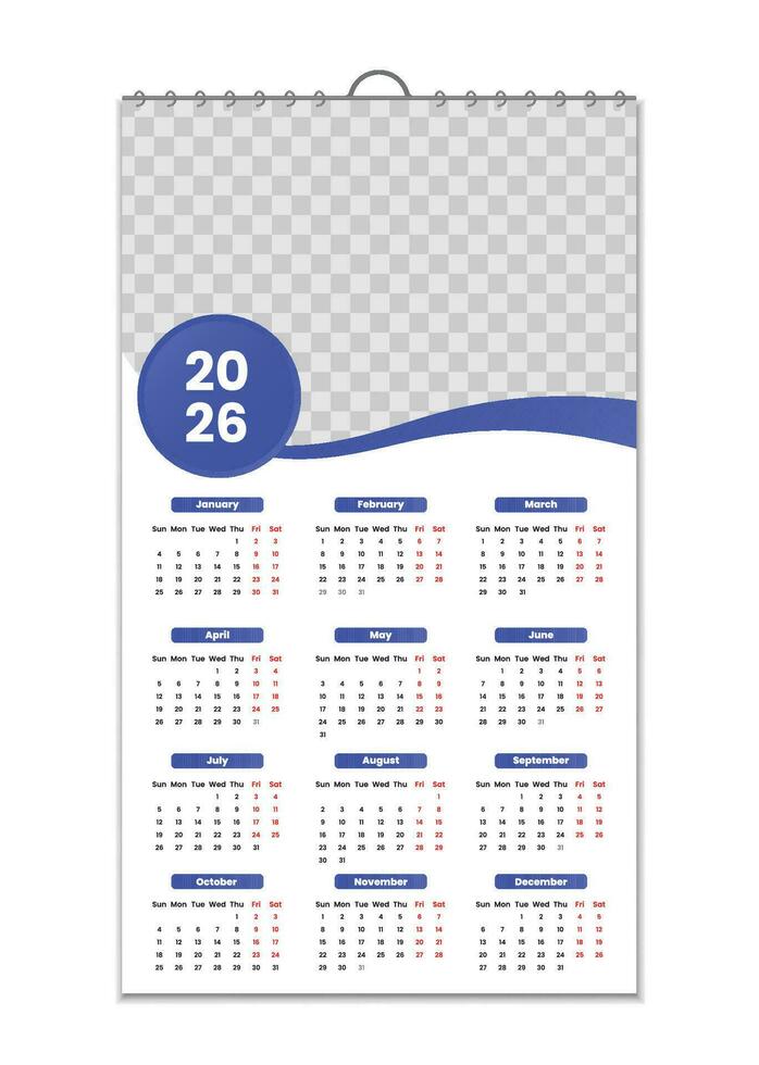 vägg kalender 2026, vägg kalender design mall för 2026, minimalistisk, rena, och elegant design kalender för 2026, vägg kalender mall design vektor