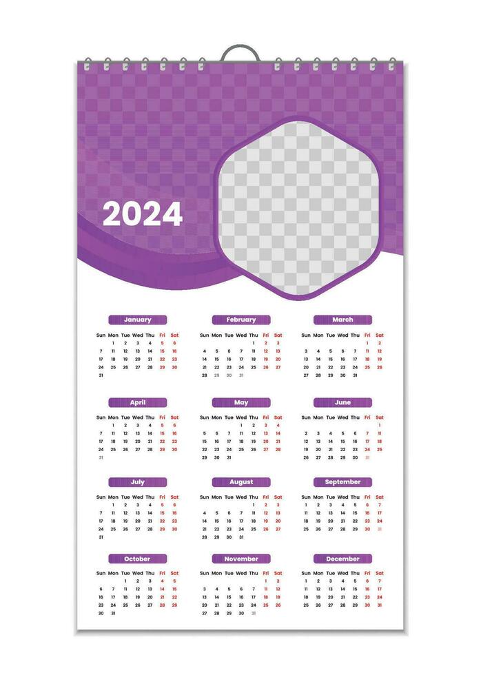 Mauer Kalender 2024, Mauer Kalender Design Vorlage zum 2024, minimalistisch, sauber, und elegant Design Kalender zum 2024, Wand Kalender Vorlage Design vektor