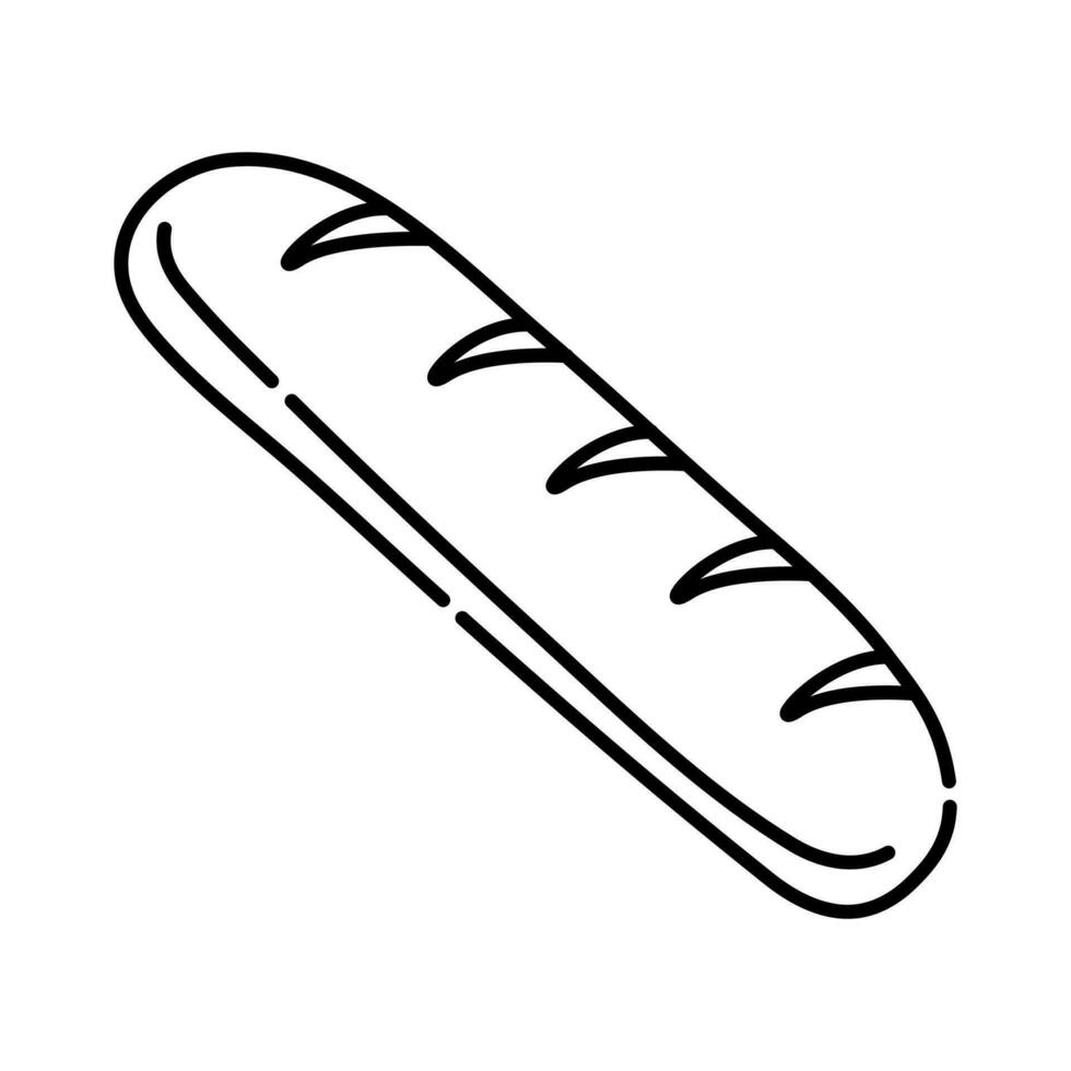 lång limpa, baguette, svart och vit vektor linje ikon