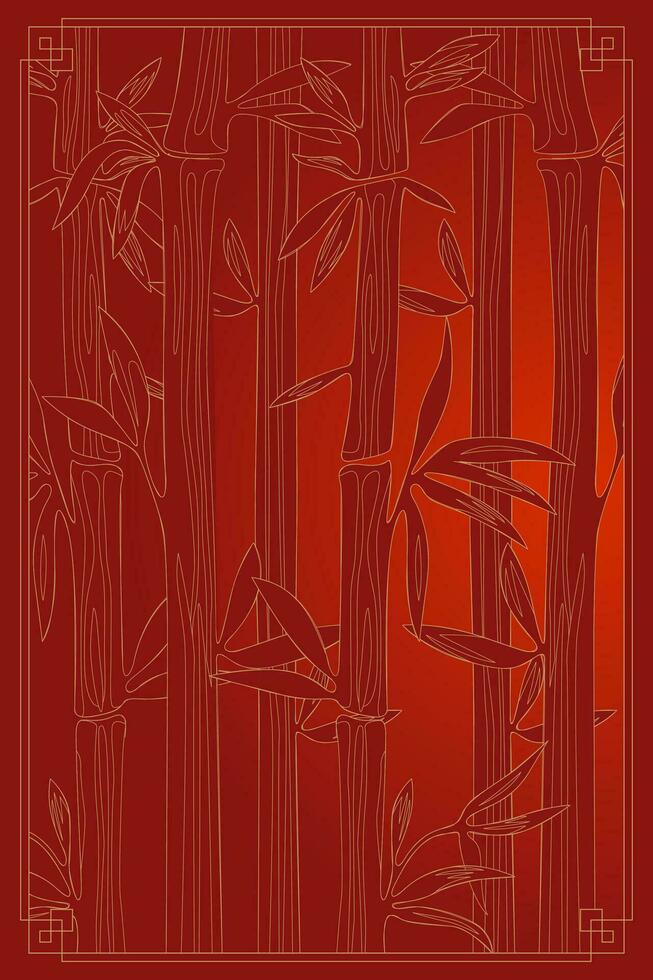 bambu skog bakgrund. röd tjocklekar i kinesisk eller japansk stil ram. naturlig vertikal baner. vektor eps illustration