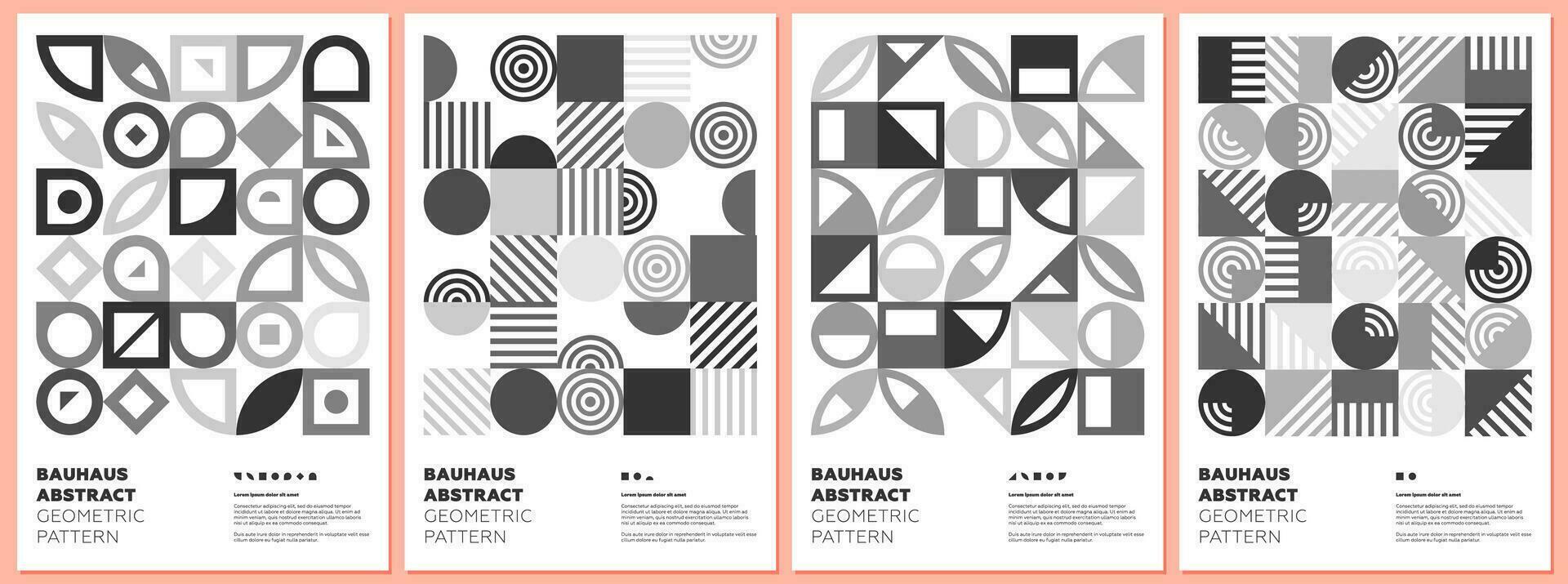 abstrakt geometrisch Bauhaus Stil Formen Kombination Poster Satz. Memphis Elemente Muster Hintergrund Sammlung. retro modern modisch Grafik Gemälde. Jahrgang einfach Kunst drucken Entwürfe. Vektor eps