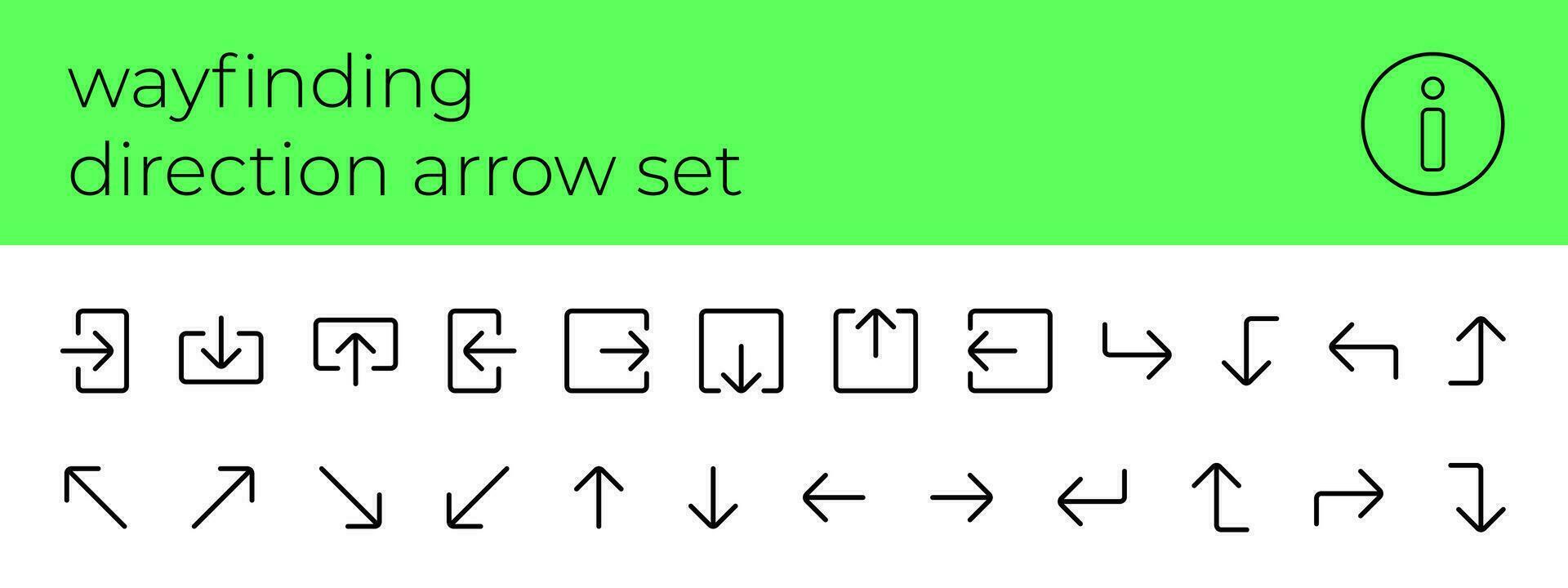 Wegfindung System Richtung Pfeil linear Symbol Satz. Weg finden Eingang und Ausfahrt Gliederung Symbol Sammlung. links und richtig Navigation Beschilderung. oben und Nieder Information Bretter. Öffentlichkeit Platz Vektor Zeichen