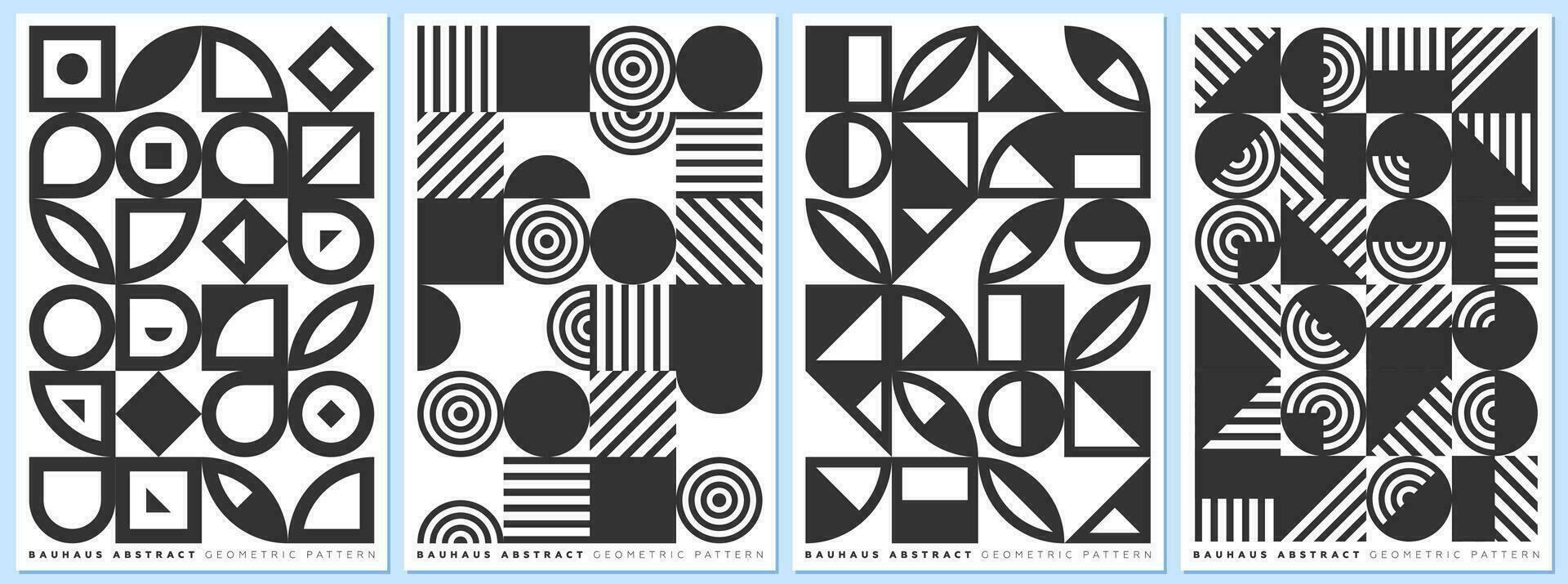 abstrakt geometrisch Bauhaus Stil Formen Kombination Poster Satz. Memphis Elemente Hintergrund Sammlung. modern modisch Formen Gemälde. retro Grafik Muster. Jahrgang einfach Vektor eps druckt Design