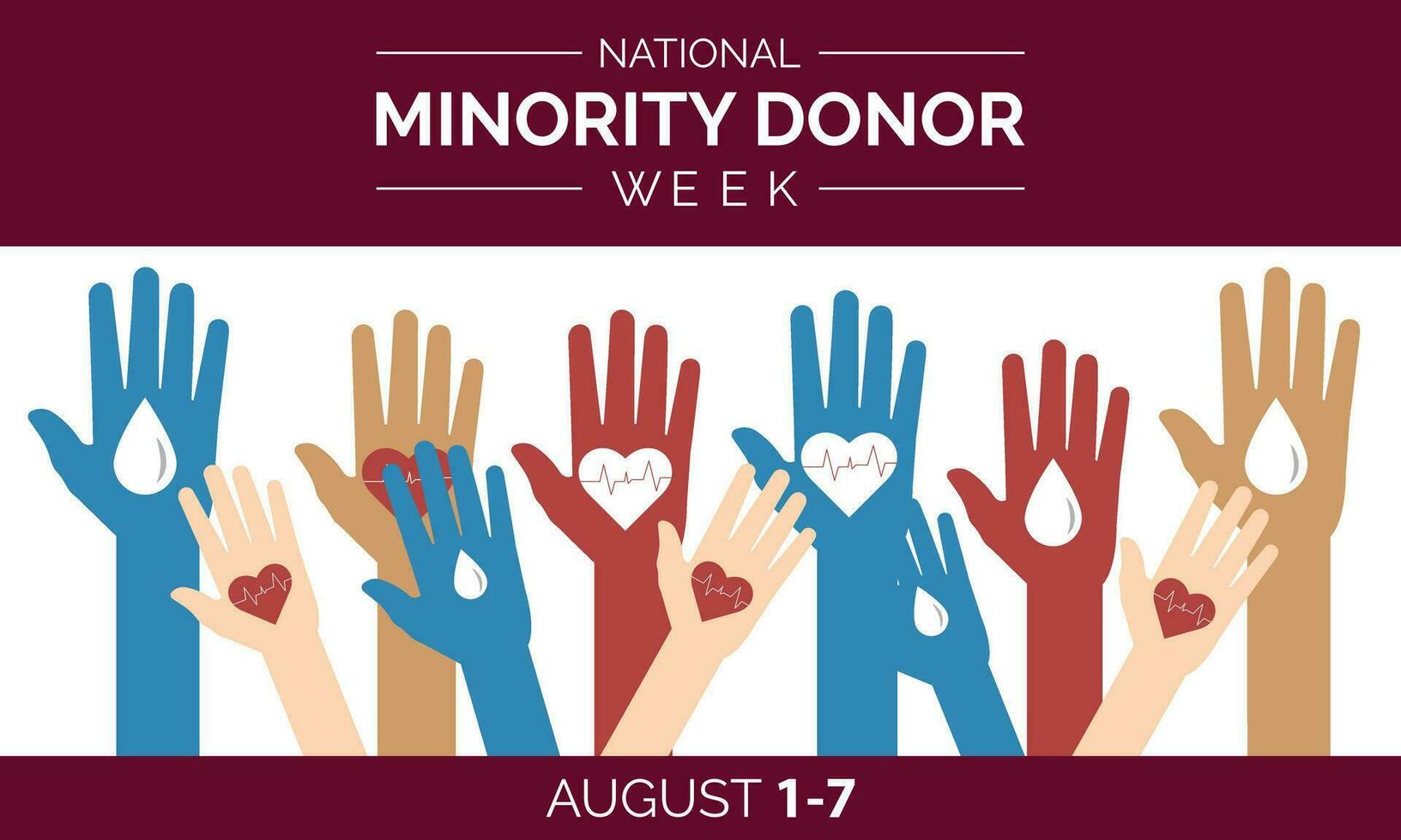 nationell minoritet givare medvetenhet vecka. två händer och en släppa av blod på en vit bakgrund. baner, affisch, kort för social media vektor illustration.