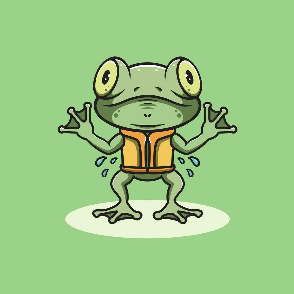 süß Frosch tragen Leben Jacke Karikatur Illustration vektor