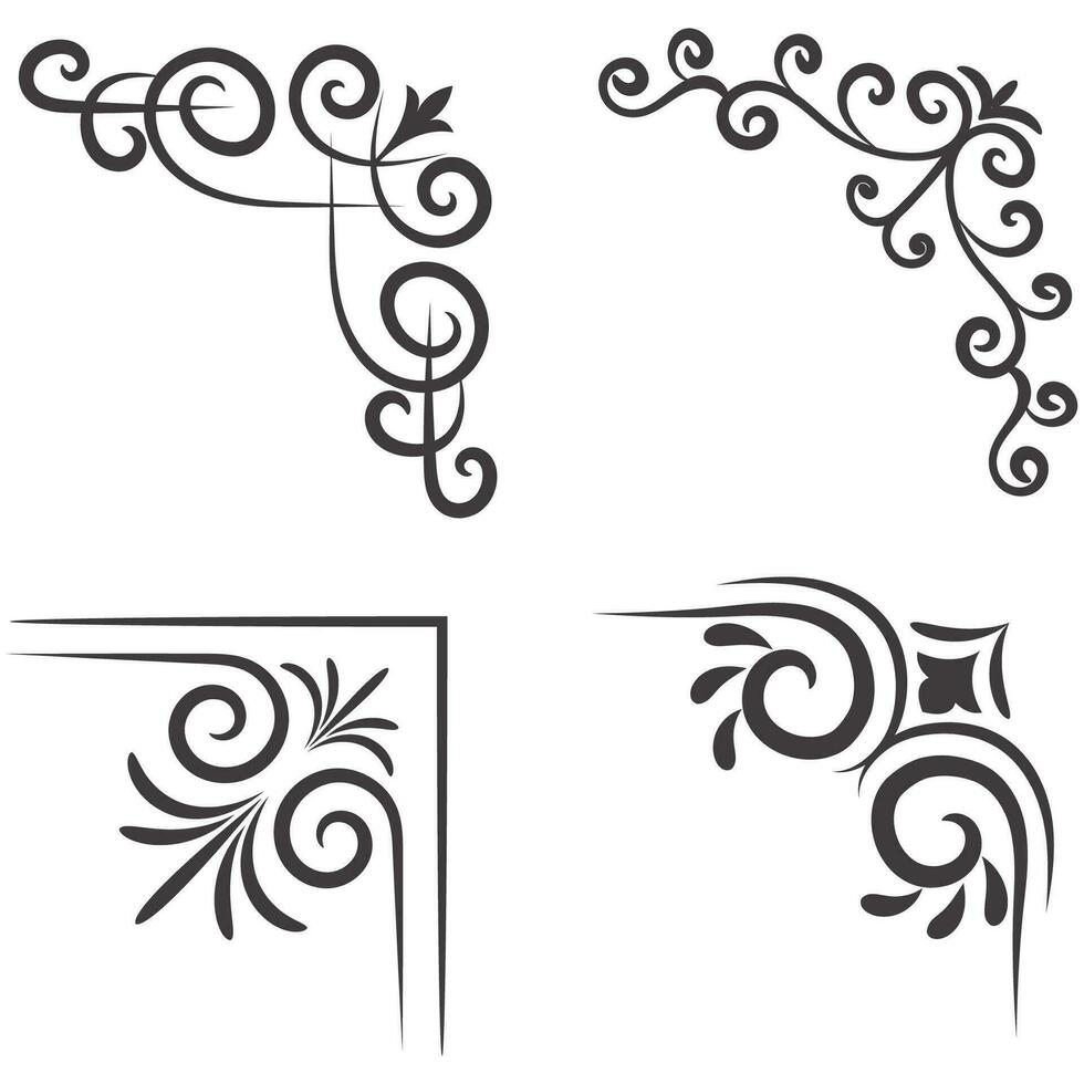 vektor illustration av dekorativ hörn ram uppsättning. uppsättning hand dra av hörn annorlunda former blomma dekoration vektor design klotter skiss stil för bröllop och baner
