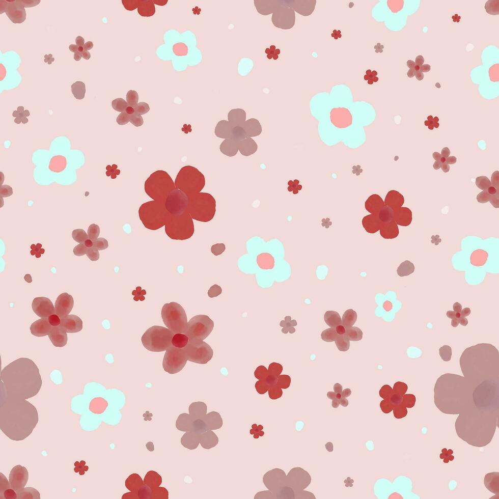 sömlös söt rosa blommig mönster på pastell rosa bakgrund. rosa blomma upprepa mönster. vektor konst. ritad för hand vattenfärg.
