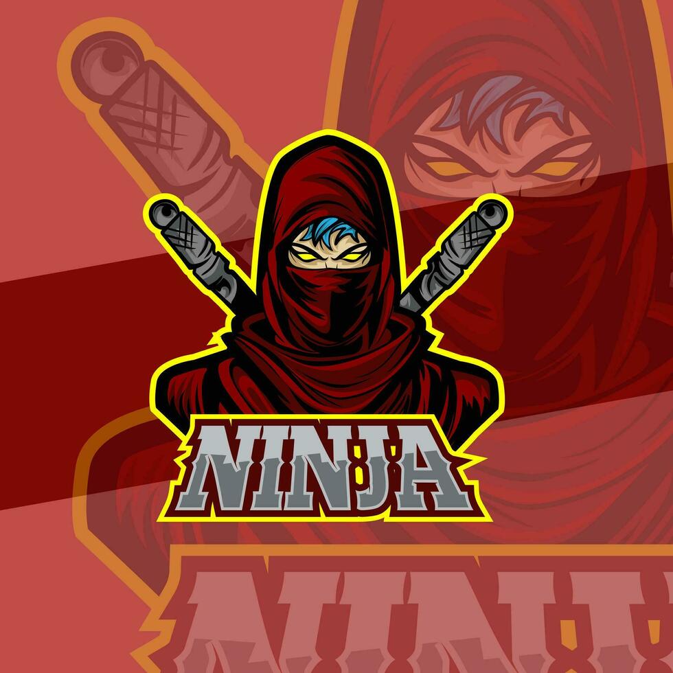 ninja i mask esport logotyp maskot design emblem maskot för sport team. begrepp stil för bricka, emblem och tshirt utskrift. arg ninja illustration för sport och esport team. vektor