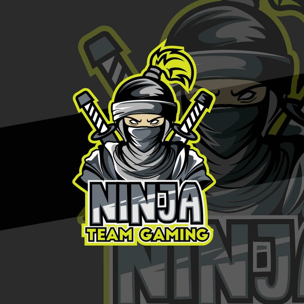 ninja i mask esport logotyp maskot design emblem maskot för sport team. begrepp stil för bricka, emblem och tshirt utskrift. arg ninja illustration för sport och esport team. vektor