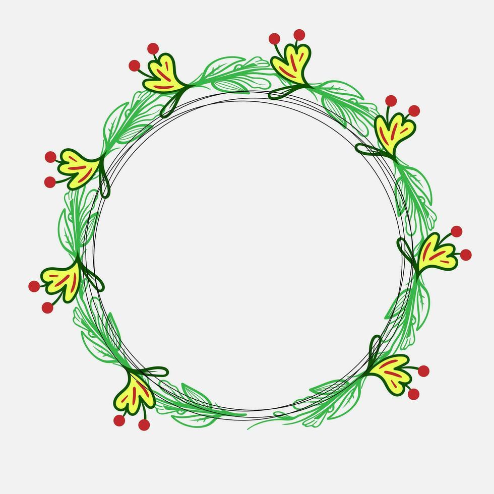 Hand gezeichnet Blumen- Frames mit Blumen, Ast und Blätter botanisch Gliederung Grenzen. Vektor Illustration zum Etiketten, branding Geschäft Identität, Hochzeit Einladung