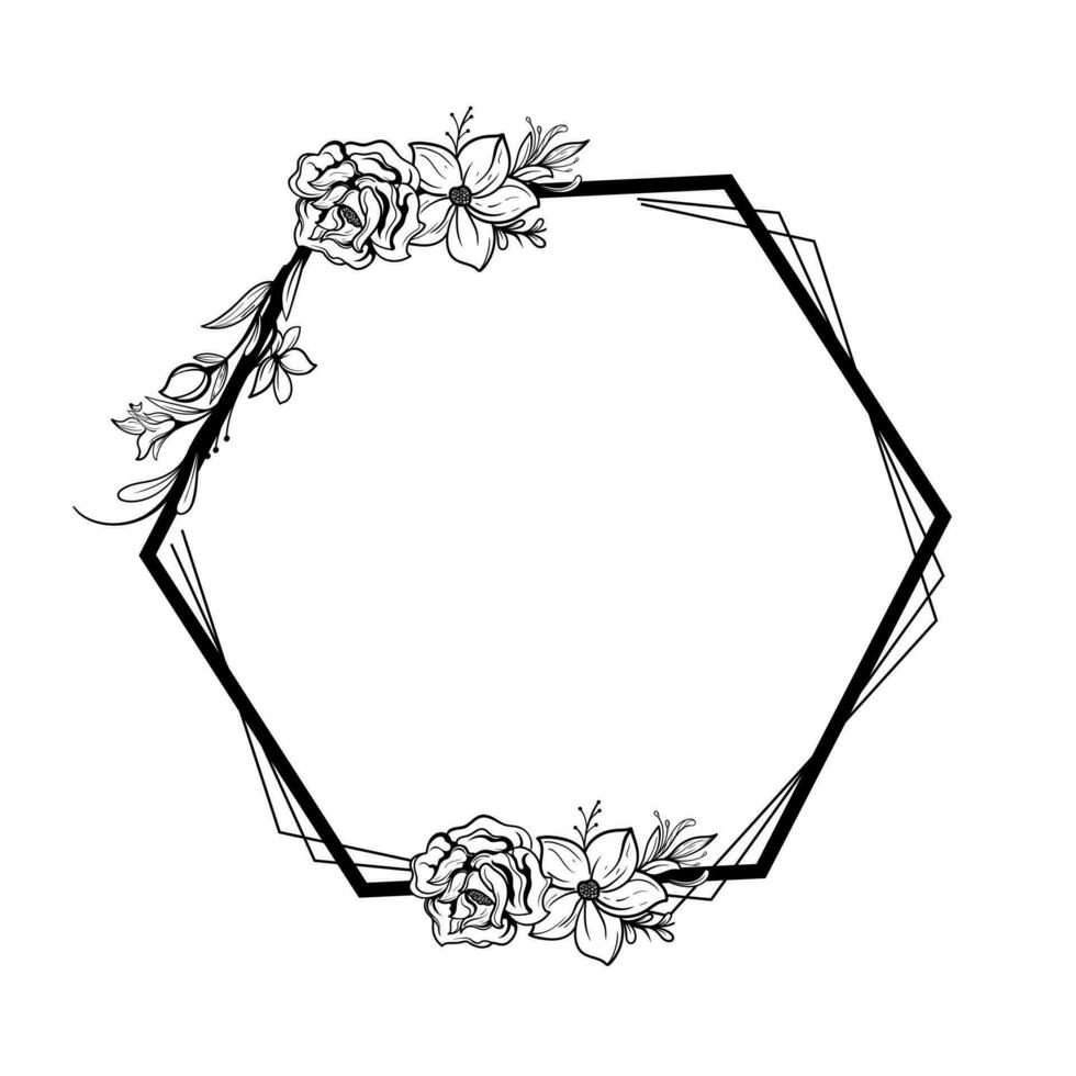 botanisk cirkel ram. hand dragen runda linje gräns, löv och blommor, bröllop inbjudan och kort, logotyp design och posters mall vektor