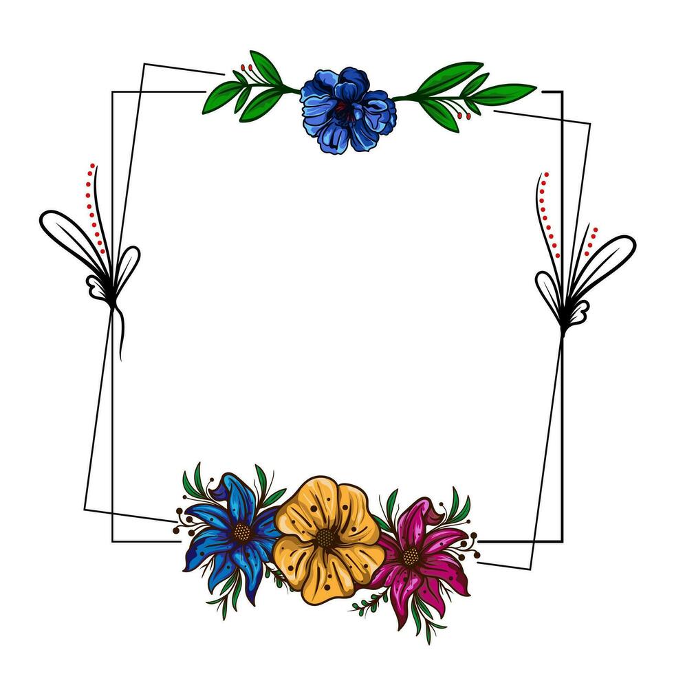 minimalistisch geometrisch Blumen- leeren Rahmen. kalligraphisch runden oder Platz Formen mit Geäst und Blumen. elegant Kräuter oder blüht. Vektor botanisch Gliederung Grenzen
