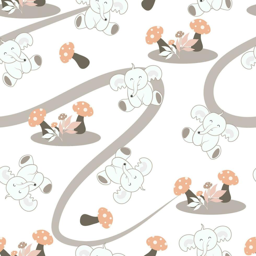 vektor sömlös mönster med söt elefant och svamp på vit bakgrund