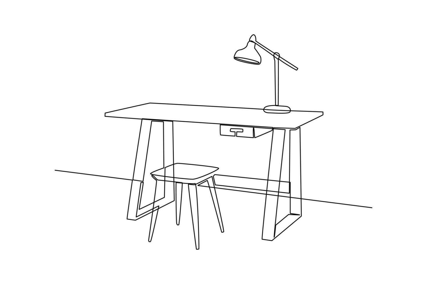 Single einer Linie Zeichnung Büro Arbeitsplatz Möbel Innere Konzept. kontinuierlich Linie zeichnen Design Grafik Vektor Illustration.