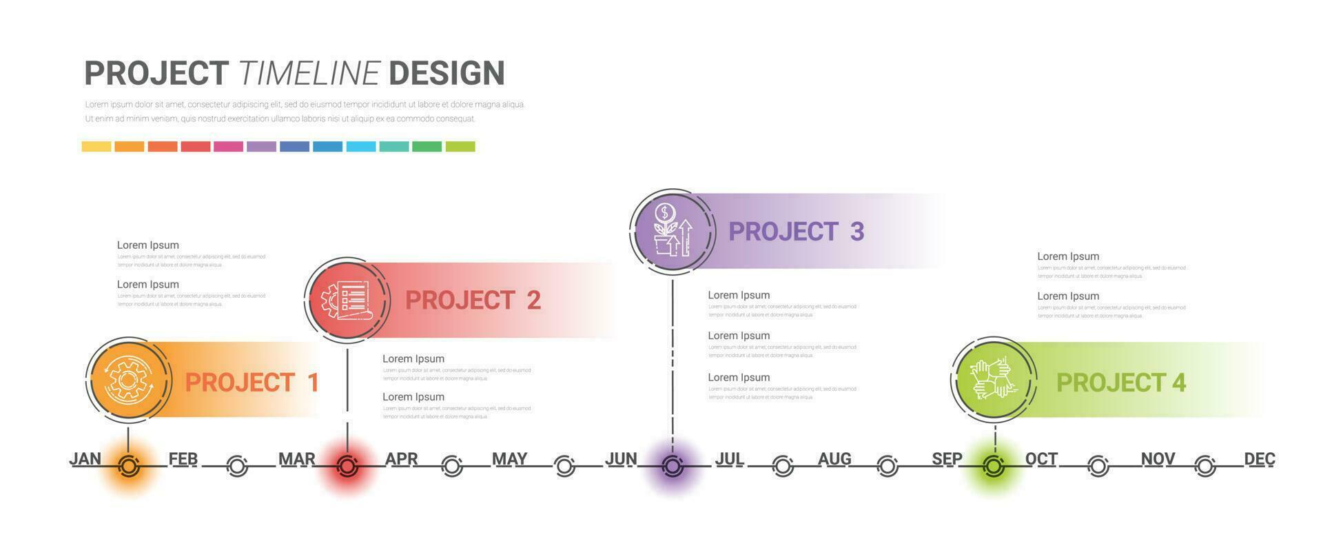 Zeitleiste für 1 Jahr, 12 Monate, Infografiken für den gesamten Monat Planer Design und Präsentation Geschäft kann für Geschäftskonzepte mit 12 Optionen, Schritten oder Prozessen verwendet werden. vektor