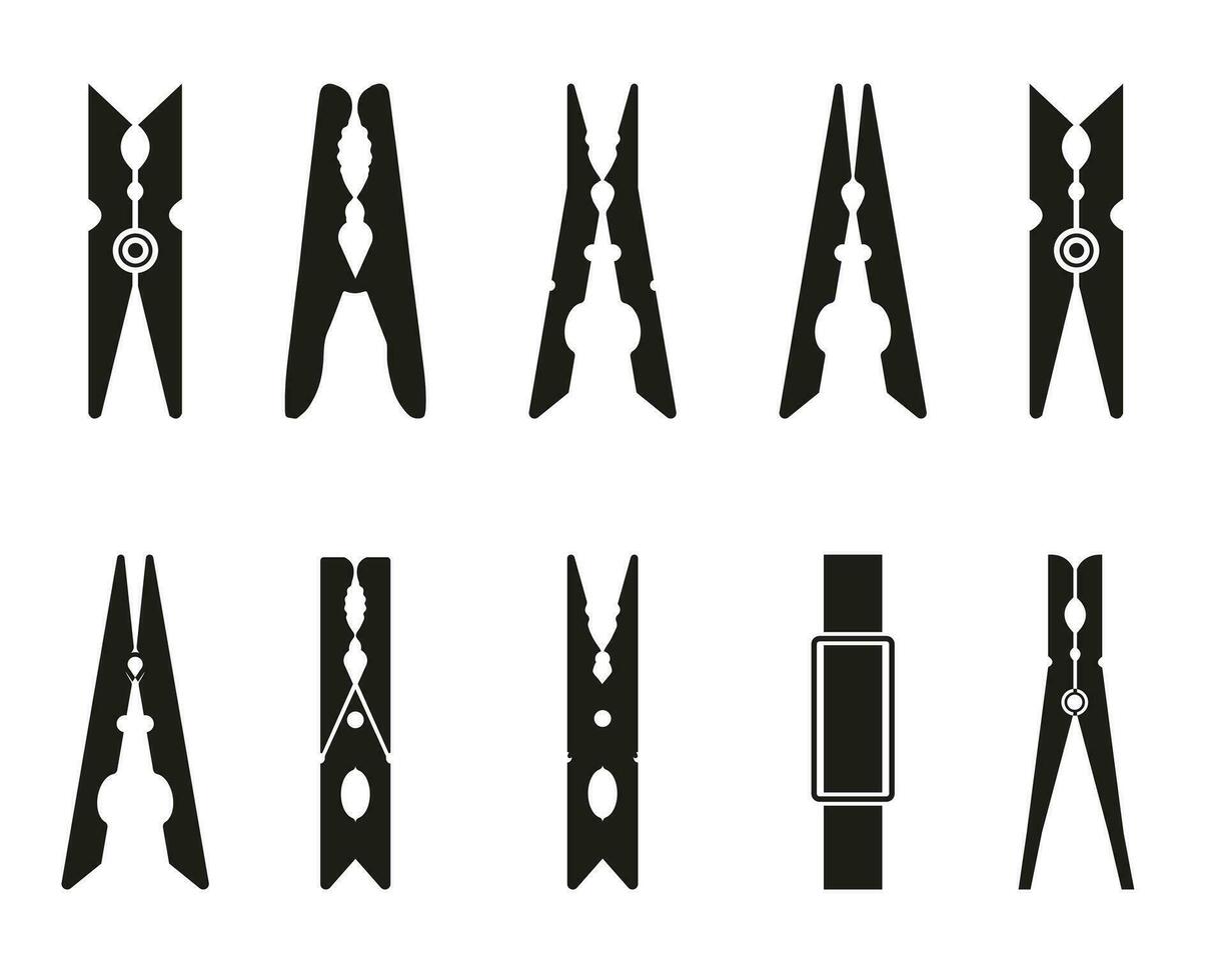 bäst premie lothes pinnar svart Färg kläder stift vektor illustration med isolerat på vit bakgrund. uppsättning av annorlunda klädnypor klämma konst vektor på vit.