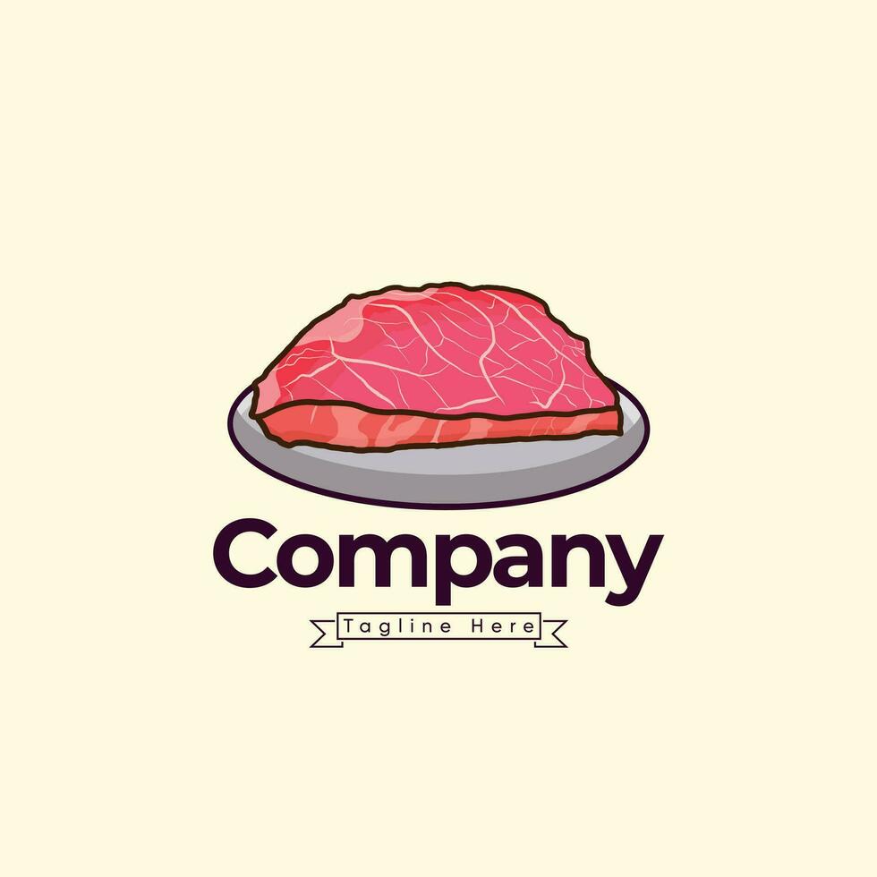 waguaa asiatisch Essen Illustration Vektor Logo Vorlage. Prämie Vektor Logo mit 3d Stil Fleisch mit Teller Design und Restaurant waguaa Kuchen Logo Design.