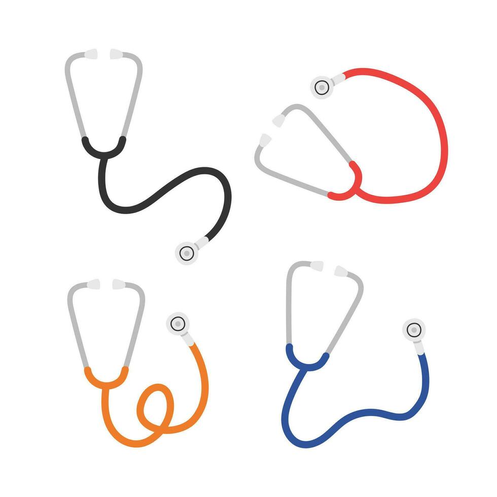 stetoskop ClipArt tecknad serie stil. stetoskop eller medicinsk phonendoscope platt vektor uppsättning illustration hand dragen klotter stil. sjukhus och medicinsk begrepp
