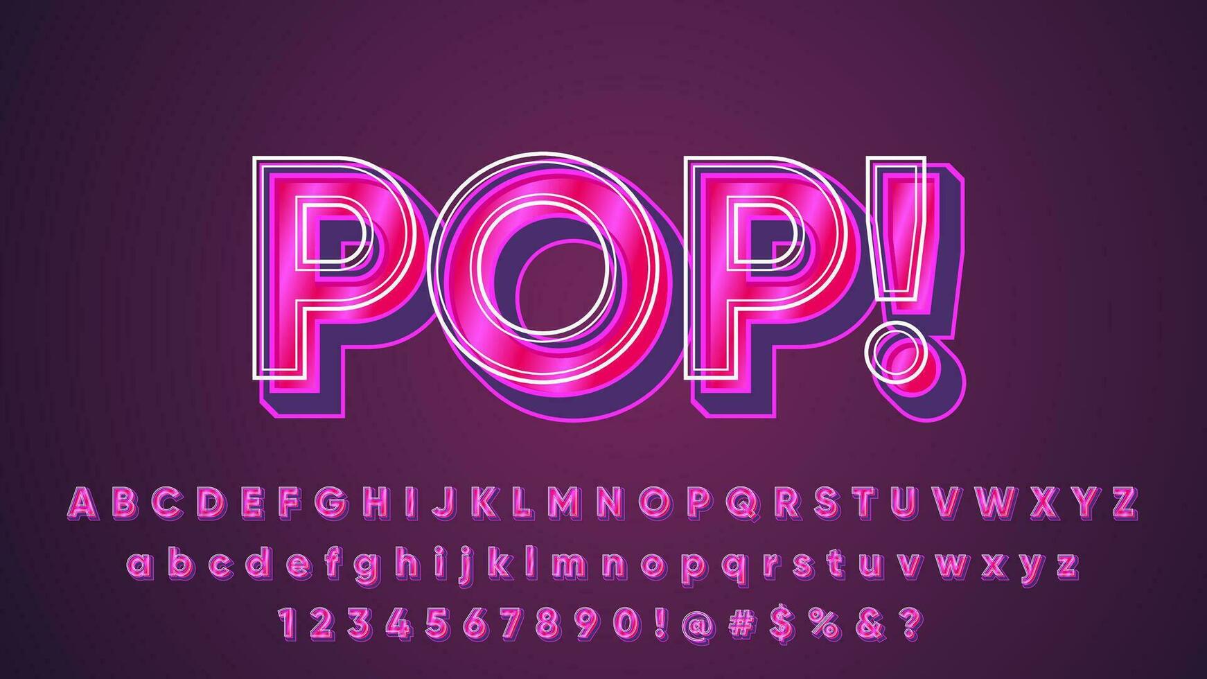 3d modern pop- konst skinande text effekt alfabet samling uppsättning vektor